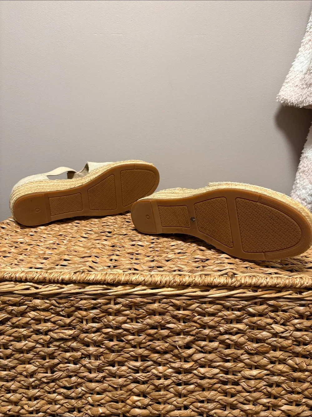 Tory Burch Cream Canvas Espadrille Wedges